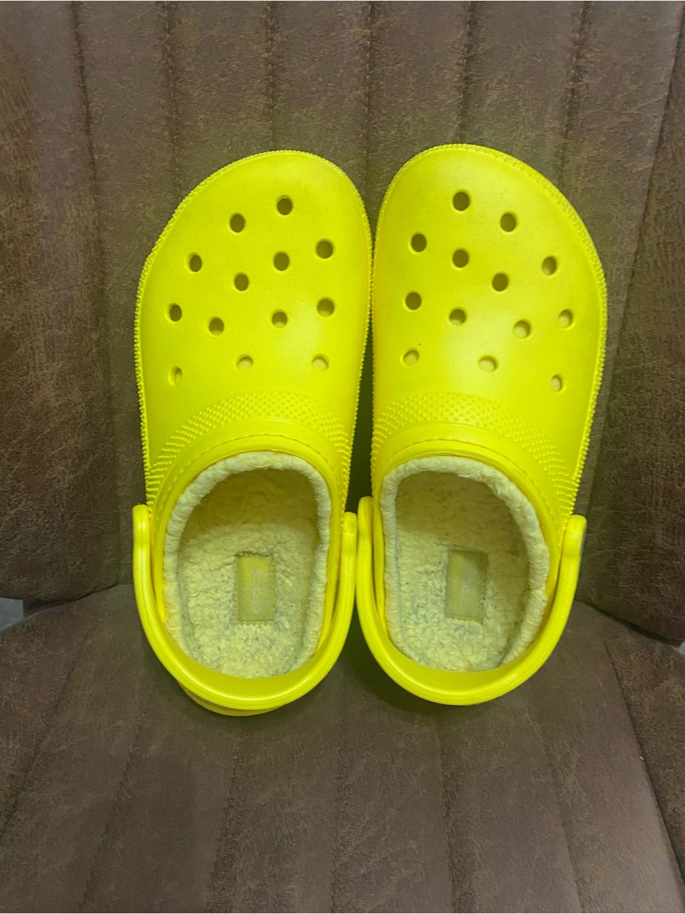CROCS Yellow Fleece-Lined Slip-On Clogs